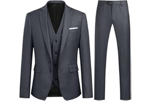 YOUTHUP Costume Homme 3 Pièces Slim Fit Smoking Deux Boutons Mariage Business Confort Elégant Veste Gilet et Pantalon