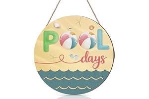 KAIRNE Colorful Summer Pool Sign,3D Ocean Pool Sign for Front Door (12"x12"),Beach Slippers Wood Sign,Summer Hanging Sign,Surfboard Swimming Wall Decor for Indoor Outdoor Yard Party Home Decor Gifts