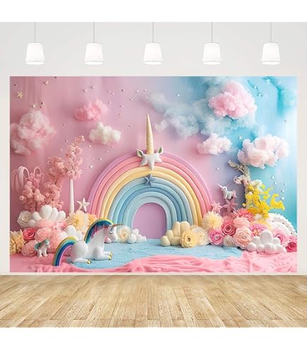 YongFoto 3x2m Bambini Sfondo Arcobaleno colorato Nuvole Cielo Blu Sfondo di fotografia per bambini Festa di compleanno New Born Cake Table Baby Shower Photo Booth Studio oggetti di scena