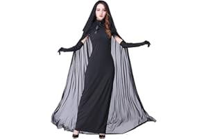 MYIR JUN Myir Halloween Costume Mariée Fantôme Femme, Déguisement Sorcière Vampire Robe Cape Carnaval Cosplay Adulte