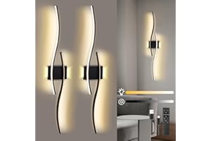 SERBASIC Large Rechargeable Battery Operated Wall Lights Set of 2,100cm Wireless Wall Lights with Remote Control,Stepless Colors 3000K-6000K & Dimming,Morden Touch Wall Sconces for Living Room Bedroom Hallway