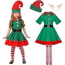 Costume De Lutin De Noël Pour Femme, Enfant Ou Adulte - Ensemble Complet Vert Et Rouge Avec Bonnet Et Chaussons Pointus - Idéal Fêtes, Spectacle, Photo Famille