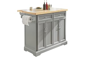 SoBuy Carrello Cucina con Ruote, Isola Cucina con Piano di Lavoro Estensibile in Legno, 2 Cassetti e Ripiani Regolabili, Mobile Salvaspazio per Mobili da Cucina, Grigio, 115 x 92 x (46-71)cm FKW71-HG