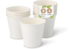 BIOZOYG 1000x gobelets jetables 150 ml / 6 oz, Ø 80 mm blanc - gobelet carton sans plastique et en matériaux durables - gobelet cafe
