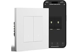 BSEED Smart Interruptor Empotrado 2 Gang 1 Vía Compatible con Alexa/Google Home, WiFi Pulsador de Pared Marco de PC que Funcionan con APP Smart Life/Tuya, Blanco(Requiere Cable Neutro)