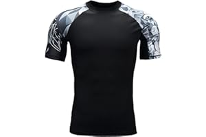 HUGE SPORTS Mens Rash Vest- Rash Guard Short Sleeve Quick Drying Wetsuit Swimming Tops for Surfing BJJ Jiu Jitsu