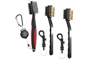 SENHAI 3 Stück Golfschlägerbürsten, Rillenreiniger, Metall- und PP-Borsten, Spike-Reinigungswerkzeug, mit 60 cm einziehbarem Aluminium-Karabiner, einfach an Golftasche zu befestigen