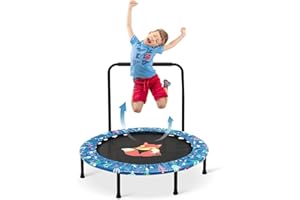 NUKDEY 38'' Kids Trampoline Mini Foldable Fitness Noise-Free Trampoline with Adjustable Handrail and Safety Padded Cover Exercise Foldable Bungee Rebounder Indoor Outdoor Garden Use