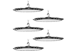 HONDONY 5Pack 150W LED UFO High Bay Light, 6500K Daylight White 10000LM Workshop Lighting, IP65 Waterproof Commercial Shop Industrial Lights Fixtures with 75cm Chain for Workshop Factory
