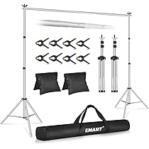 EMART Photo Background Stand Photo Studios, 2.6m x 3m Adjustable Background System with 2 Sandbags and Carrying Bag for Photography Video Portrait EMART Photo Background Stand Photo Studios, 2.6m x 3m Adjustable Background System with 2 Sandbags and Carrying Bag for Photography Video Portrait