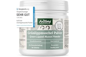 AniForte Polvo de mejillón de Labios Verdes para Perros y Gatos 250g – Polvo Natural de mejillones de Labios Verdes de Calidad Grasa, glicosaminoglicanos 3.3%, apoya Las articulaciones