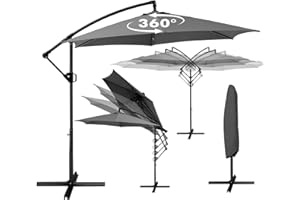 Deuline® ALU Ø300 cm 360 Grad drehbare Ampelschirm Sonnenschirm mit Schutzhülle und Ständer UV-Schutz Wasserabweisende Bespannung Gartenschirm Marktschirm Mallorca-Elite 521815