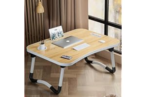 VIVO TECHNOLOGIES Foldable Laptop Table, Laptop Bed Tray Table for Bed, Sofa, Dinner Bed Portable Bed Tray with Sturdy Portable Cup Holder for Eating, Writing, Working, Walnut