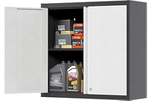 ‎SUPEER SUPEER Hängeschrank Metall Werkzeugschrank mit 1 Höhenverstellbaren Fachböden&2 Türen,Abschließbar Wandhängeschrank aus Edelstahl,Garage Werkstatt Küche H66 x L66 x D30 cm