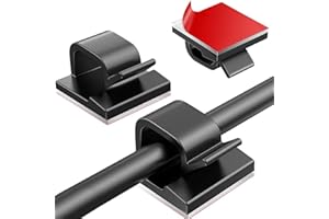 MAKOTO NOBU 50 pièces Adhesif Clips Câbles,Cable Adhesif Rangement de Câble,Attache Câble Auto Collant pour Lumières et Décoration Atelier Mural Bureau à Domicile à l'extérieur (15mm*14mm,Noir)