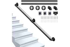 Orifesio Corrimano per Scale Interne, Passamano per Scale Interne, Ringhiera per Scale Interne Esterne per Anziani Disabili Bambini, Ringhiere per Scale Tubo Zincato Nero Antiscivolo, 200CM