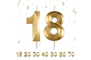 PARTYHAUSY 18th Birthday Candles Numbers 18 Birthday Gold Candles for Cake, 3D Diamond Shape Cake Candles Decorations for Birthday Party Wedding Anniversary Celebration Supplies