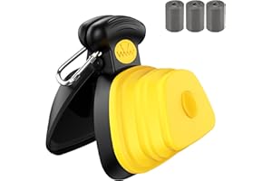 ORIA Paletta per Escrementi di Animali, Portatile Scoop di Poop Dog con Dispenser Bag, Scooper per Animali Domestici per Passeggiate all'Aria Aperta (3 Sacchetto per Rifiuti in Rotolo Incluso)-Giallo