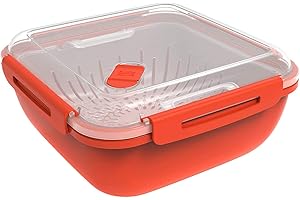 Rotho Memory Microwave Cuiseur à vapeur 1,7l avec tamis pour micro-ondes et cuiseur à vapeur, Plastique (PP) sans BPA, rouge/transparent, 1.7l (19.5 x 19.5 x 9.1 cm)