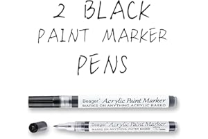 Beager 2Pcs Schwarz Acrylstifte für Steine, 0,7mm Permanent Marker Stifte Wasserfest Lackstift Acrylfarben Stifte Steine Bemalen Stifte für Holz Leinwand Keramik Metall Papier Glas Kunststoff