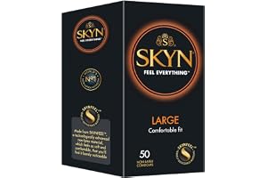 SKYN Stor: Set med 50 extra breda kondomer | XL Skynfeel-latexfria kondomer för män, tunna, raka och släta kondomer
