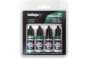 Vallejo Pintura True Metallic DUSKEN GREEN Set de 4 Colores para Pintar Metales, Incluye BASE, LIGHT, SHADE y AIRBRUSH, Sistema BSL, Resultados Consistentes y Adaptables