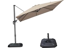 PURPLE LEAF Parasol Déporté, Parasols de Jardin Extérieur Toile 240 g/m² avec Protection UV, 8 Baleines en Aluminium, Manivelle, Inclinable et Rotative, Parasol avec Pied 3 x 3 m Taupe