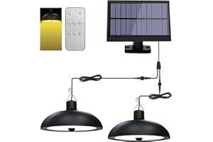 Joollurm Solar Shed Lights, 78LED Solar Pendant Light Dimmable/Daytime On Mode with Remote Control, Waterproof, 9.84FT Cord for Indoor/Outdoor Use in Gazebo, Garden, Garage, Courtyard- Warm Light