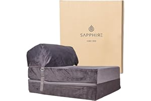 SAPPHIRE Guest Foldable Z Bed Chair | Water Resistant Removeable Cover | Sleepover Sofa Futon Mattress | Bedroom Living Room Furniture | Soft, Lightweight & Comfy Ergonomically Designed (Grey)
