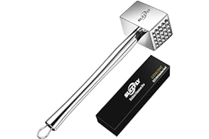 SUCCFLY Meat Tenderizer Stainless Steel, Heavy Duty Meat Hammer, Kitchen Meat Mallet 1.65LB Meat Pounder Flatterner Weighted Hammer Extended Handle for Labor-Saving Chicken Steak Meat Tenderizer Tool