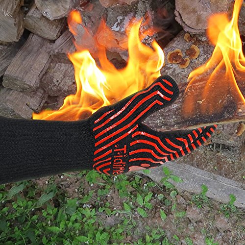 Tidinesslife Grillhandschuhe BBQ Handschuhe extrem hitzebeständige Ofenhandschuhe Red - 5