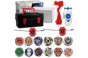 3T6B Peonzas Juguetes Conjunto, 12 PCS Turbo Burst Gyro Spinners y 2 Lanzador Set con Caja Portátil, Cumpleaños, Navidad Regalo, Juguetes Niños (Negro)