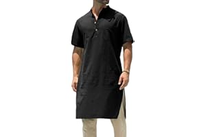 GAFENG Kurta Herren-Kleiderhemd aus Baumwolle und Leinen, Kaftan, kurzärmelig, einfarbig