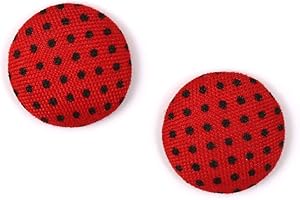 IDIN JEWELLERY Idin Clip-on Earrings - Handmade Red and Black Polka Dot Fabric Round Button (ca. 15 mm)