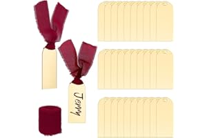 ORIGACH 30 Pcs Mirror Gold Acrylic Place Cards 10 x 4 cm, DIY Blank Hanging Tags with Ribbons for Wedding Birthday Party Anniversary Events Table Decor