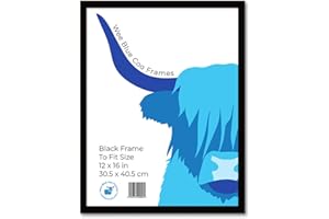 Wee Blue Coo 12x16 Black Wooden Picture Frame 12 x 16 Inch (30.5 x 40.7cm) Acrylic Safety 'Glass' Photo Frame