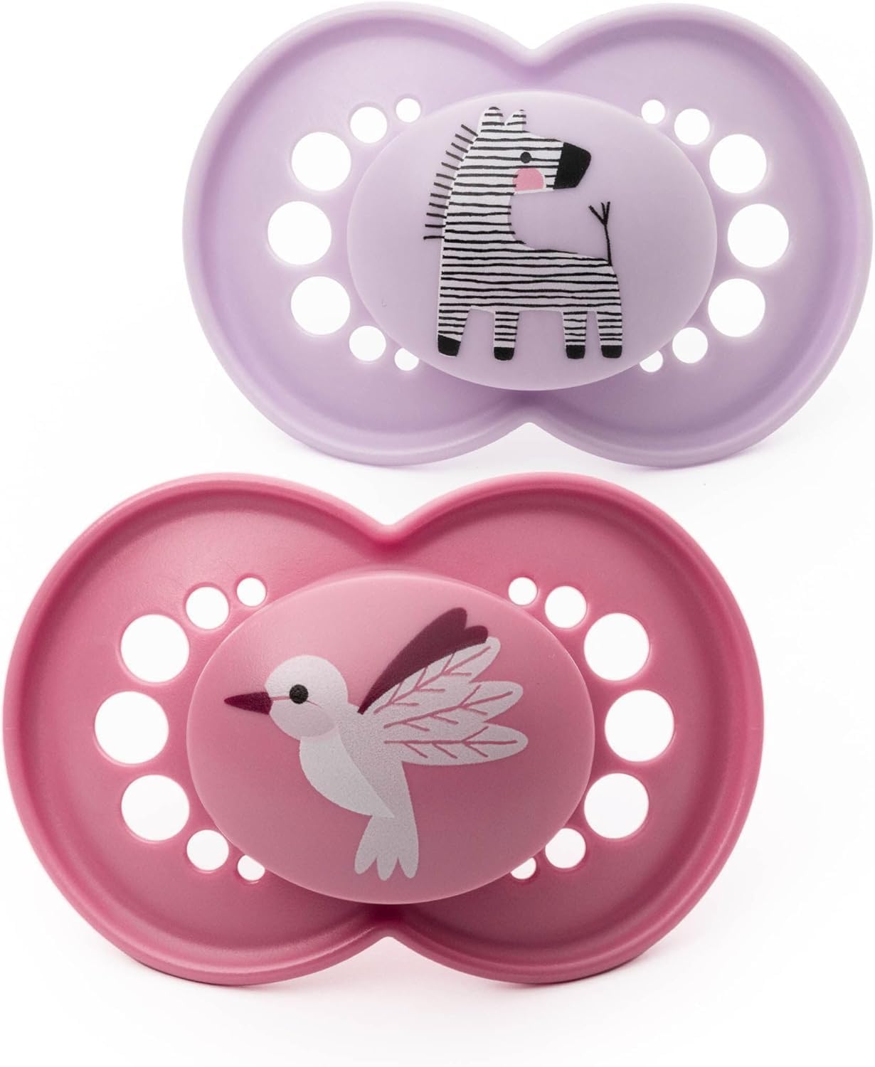 MAM Original Soothers | 18-36 Months | Pack of 2 | Comes in Dummy Steriliser Box | Sustainable Materials | Baby Accessories | Pink/Lilac (Various Designs)