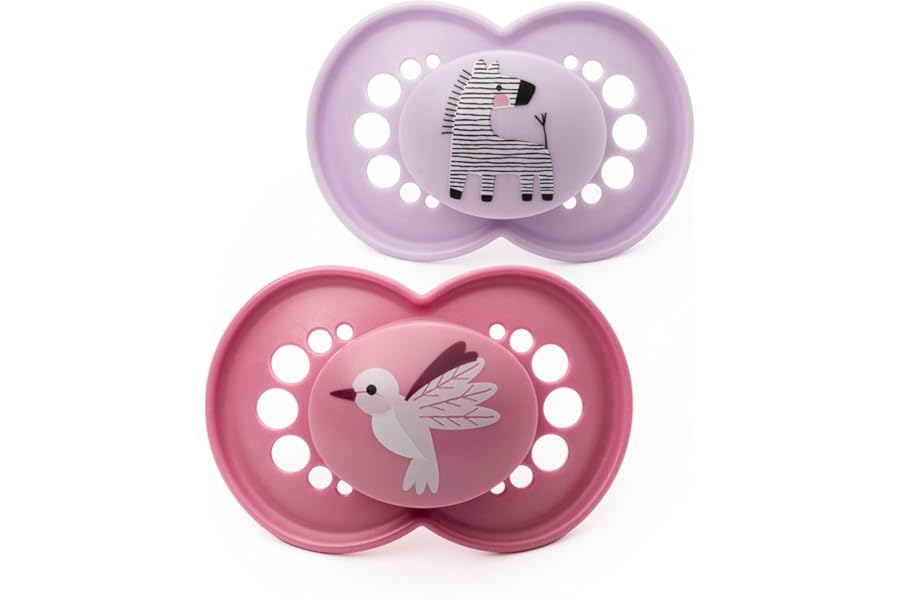 MAM Original Soothers | 18-36 Months | Pack of 2 | Comes in Dummy Steriliser Box | Sustainable Materials | Baby Accessories | Pink/Lilac (Various Designs)