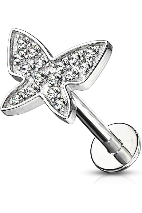 Top à Visser Piercing Fleur Zircon – Acier 316L Rhodium/Or 6 Zircons Sertis, 9,5 Mm, 6 Couleurs Au Choix