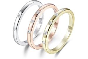 JewelryPalace Classici Pave Anelli Impilabili Donna Argento 925 con Cubica Zirconia, Corda Anello Tre Ori Solitario Anello a 3 Pietre Oro Rosa Anello Dorato a 5 Pietre, Fedi Nuziali Set Gioielli Donna