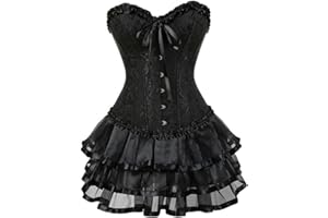 WEITING Abiti con Corsetto Overbust in Raso di Pizzo Abiti da Ballerina Showgirl Barlesque Corsetti e Bustini Lingerie Top per Donna Gonna Tutu Set