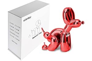 alslovkar Squat Balloon Hund Statue, Harz Skulptur Home Decor, Moderner Schreibtisch Büro Home Dekoration Zubehör für Wohnzimmer Tierfiguren(Galvanisch-Rot), 22X22X10cm