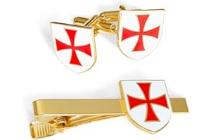 THE MASONIC COLLECTION Ensemble de boutons de manchette et cravate Templiers avec boîte à boutons de manchette