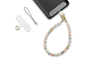 MORSUNBELA Handykette Kurz, Handykette Perlen Handyband Handy kette Universal, kompatibel mit Band für Handyhülle Schlüsselband Perlen (Morganit)
