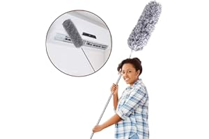NOCHME Plumero de Plumas con Mango extralargo Extensible, 30 a 100 Pulgadas de acero Inoxidable telescópico Limpiador de Polvo con Cabezal de Cepillo de Microfibra Flexible para Limpieza