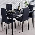 DZOVAD Black Dining Table and Chairs Set 4, Modern MDF Dining Table and 4 Faux Leather Chairs, 5 Piece Set