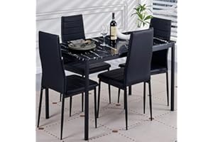 DZOVAD Black Dining Table and Chairs Set 4, Modern MDF Dining Table and 4 Faux Leather Chairs, 5 Piece Set