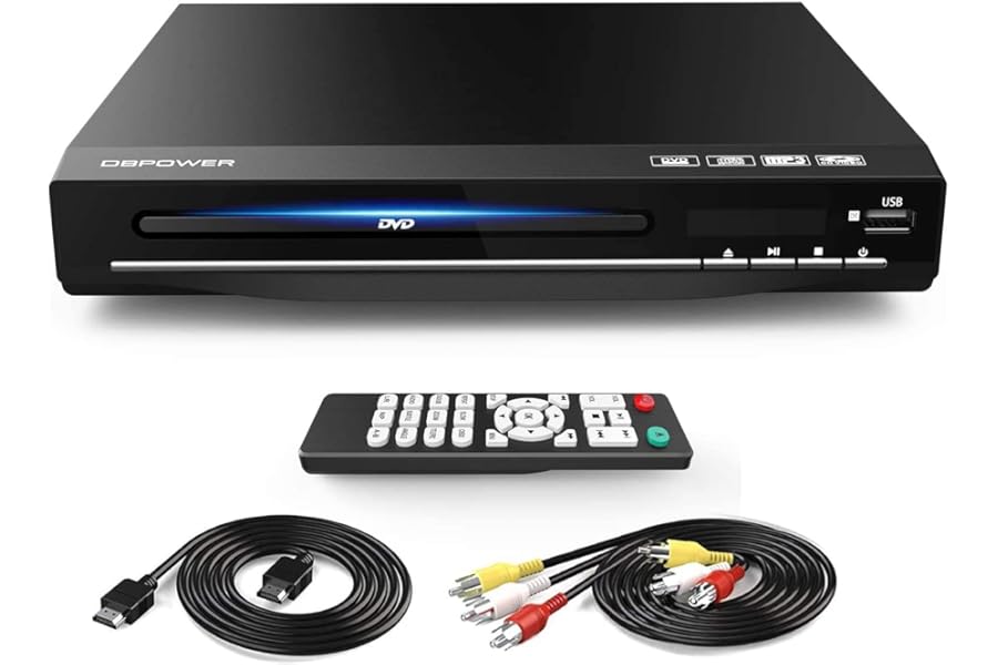 DBPOWER DVD Player for TV, DVD Players with HDMI & AV Cable, Full HD 1080P All-Region Free DVD CD MP3 Player with Remote Control, USB Port (non blueray)