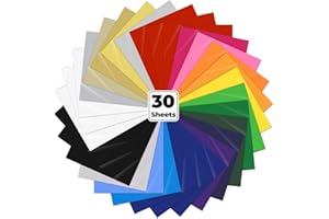 Heat Transfer Vinyl 30 Pack, Ohuhu 12" x 10" Easy to Cut & Weed Iron on Vinyl for Cricut Maker - 22 Colours Htv Bundles for DIY T-Shirt Clothing Logo Hat Textiles