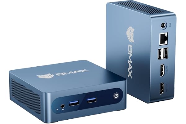 BMAX B1Plus Mini PC Win 11, Intel Celeron J3355(jusqu'à 2,5 GHz) 6 Go LPDDR3 RAM 128 Go eMMC SSD, Mini Ordinateur de Bureau Double écran, WiFi 5, BT5.0, Tour PC pour l'école/Bureau